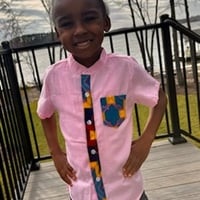 Child Button Down Collarless Shirt w/ Print  - Thumbnail 2