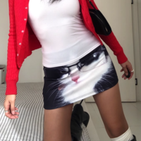 Retro black glasses cat low waist miniskirt - Thumbnail 3