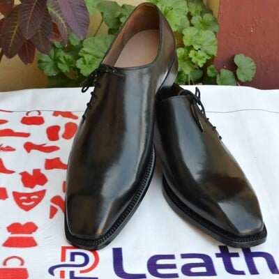 Black Calf Leather Lace up Oxford Dress Shoes