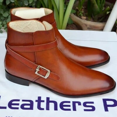 Crafted Leather Brown Leather Rounded Strap Jodhpur Dress Boot