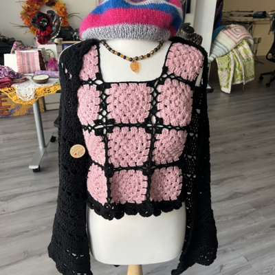 Pink and black crocheted top