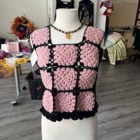 Pink and Black Crocheted Top - Thumbnail 1