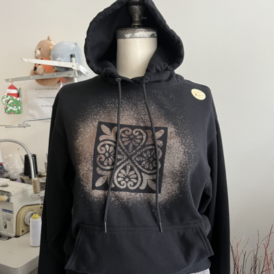 Black screenprinted hoodie