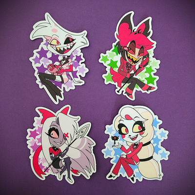 Hazbin hotel chibi stars vinyl stickers - set 1