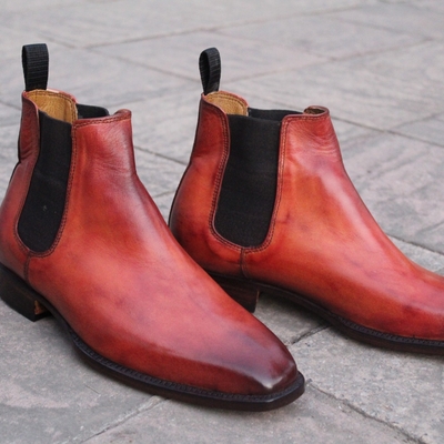 Crafted leather classic men dress shoes brown leather chelsea boot - Thumbnail 4