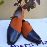 Unique and Classic Men Brown Suede and Blue Leather Lace up Oxford Dress Shoes - Thumbnail 1