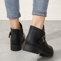 Autumn and Winter New Women's Round Head Side Zipper Thick Heel Short Boots - Thumbnail 3