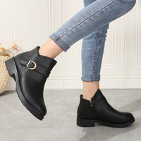 Autumn and Winter New Women's Round Head Side Zipper Thick Heel Short Boots - Thumbnail 4