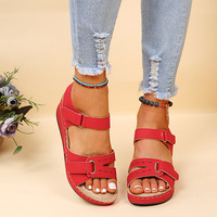 Women Summer PU Ankle Strap Buckle Flat Sandals - Thumbnail 3