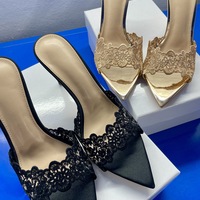 Lace Embroidery Pointed Open Toe 7cm High Heel Slippers for Women Girls - Thumbnail 1