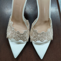 Lace Embroidery Pointed Open Toe 7cm High Heel Slippers for Women Girls - Thumbnail 2