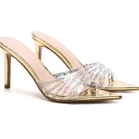 Rhinestone High-heeled Slippers Pointed Open-toed Fashion Slides Sandals - Thumbnail 1