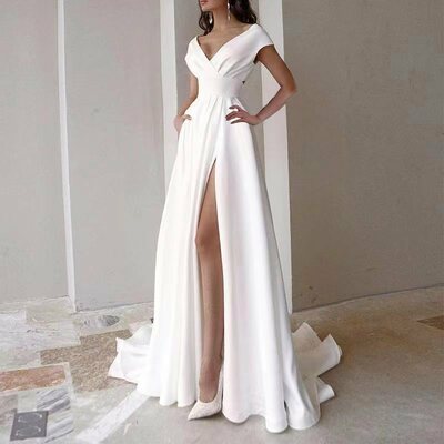  fashion elegan long dress sleeveless waist split skirt evening dress
