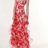 New Spring/Summer Off Shoulder Women's Fashion Chiffon Flower Evening Dress - Thumbnail 2