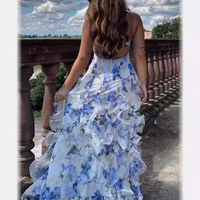 New Spring/Summer Off Shoulder Women's Fashion Chiffon Flower Evening Dress - Thumbnail 1