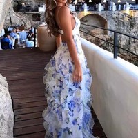 New Spring/Summer Off Shoulder Women's Fashion Chiffon Flower Evening Dress - Thumbnail 3