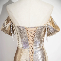 Gold Sequins Long Prom Dress, Mermaid Off the Shoulder Evening Party Dress - Thumbnail 3