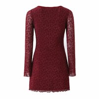 Retro flocked floral long-sleeved dress - Thumbnail 2