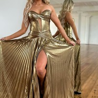 Mermaid Charming Sweetheart Teal Pleated Prom Dresses with Slit, PD230335 - Thumbnail 3