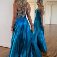 Mermaid Charming Sweetheart Teal Pleated Prom Dresses with Slit, PD230335 - Thumbnail 5