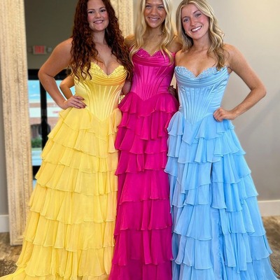 Cute a line fashion hot sale  sweetheart tiered chiffon long prom dress, pd230339 - Thumbnail 3