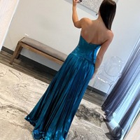  A Line Turquoise Sweetheart Metallic Pleated Prom Dresses with Slit, PD230340 - Thumbnail 2