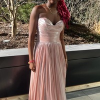  Strapless  A Line Metallic Satin Pleated Prom Dresses with Slit, PD230343 - Thumbnail 3