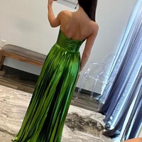  Strapless  A Line Metallic Satin Pleated Prom Dresses with Slit, PD230343 - Thumbnail 2