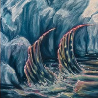 Zirconia mermaid large  original art pastel painting, Huge arctic  vintage mermaid nude - Thumbnail 4