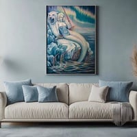 Zirconia mermaid large  original art pastel painting, Huge arctic  vintage mermaid nude - Thumbnail 1