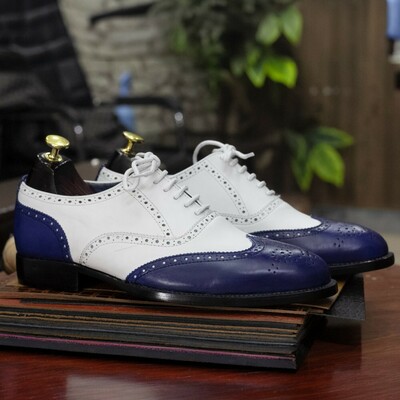 Bespoke two tone pure leather shoes, men's dress shoes - Thumbnail 1