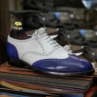 Bespoke Two Tone Pure Leather Shoes, Men's Dress Shoes - Thumbnail 1