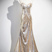 Gold Sequins Long Prom Dress, Mermaid Off the Shoulder Evening Party Dress - Thumbnail 4