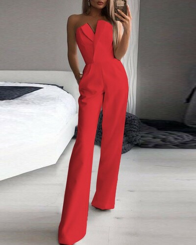 Sexy Women's Elegant Jumpsuits Sleeveless High Waist Slim Wide Leg Jumpsuit Pants