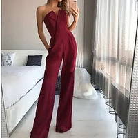 Sexy Women's Elegant Jumpsuits Sleeveless High Waist Slim Wide Leg Jumpsuit Pants - Thumbnail 6