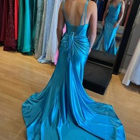 Mermaid Regency Satin V Neck Long Prom Dress with Slit ,PD230359 - Thumbnail 1
