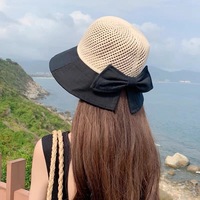 Fashion Sunscreen Hat Mesh Weaving  Bow Sun Hat  - Thumbnail 3
