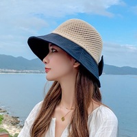 Fashion Sunscreen Hat Mesh Weaving  Bow Sun Hat  - Thumbnail 4
