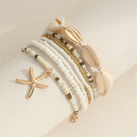   7-piece Set Sea Star Weaving Bracelet Summer Beach Shell Rice Bead Jewelry Gift for Women Girsl - Thumbnail 2