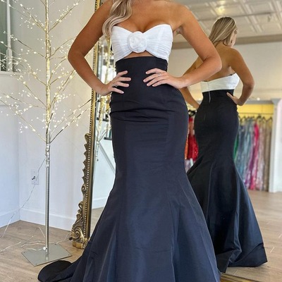 Mermaidstrapless long  black and white prom dresses,pd230366 - Thumbnail 4