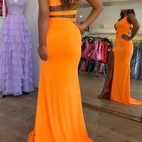 Mermaid Orange One Shoulder Long Prom Dress With Slit ,PD230378 - Thumbnail 1