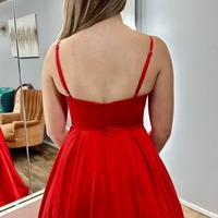 A-Line Red Cowl Neck Spaghetti Strap Long Prom Dress,PD230381 - Thumbnail 1