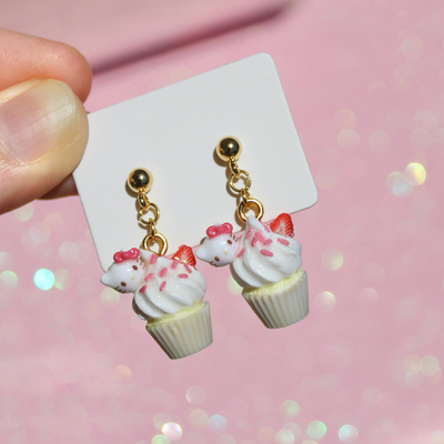 Kitty strawberry cupcake earrings