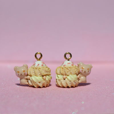 Bear donut cake earrings