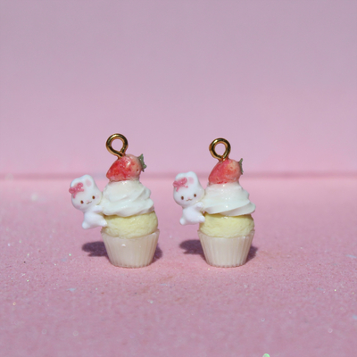 Bunny strawberry vanilla cupcake earrings