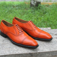 Crafted Leather Classic Tan Leather Dress Shoes - Thumbnail 1
