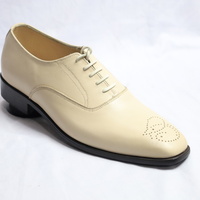 Crafted Leather Classic Men Cream Color Leather Oxford Dress Shoes - Thumbnail 1