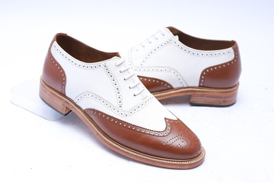 Crafted Leather Classic Brown White Leather Wingtip Oxford Lace up Dress Shoes