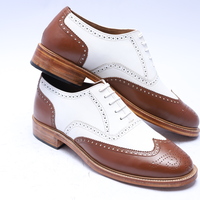 Crafted Leather Classic Brown White Leather Wingtip Oxford Lace up Dress Shoes - Thumbnail 2