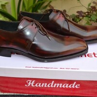 Crafted Leather Handmade Dark Brown Oxford Lace up Dress Shoes - Thumbnail 1